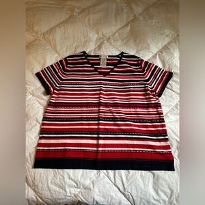 White Stag Red and Navy Striped V-Neck Top